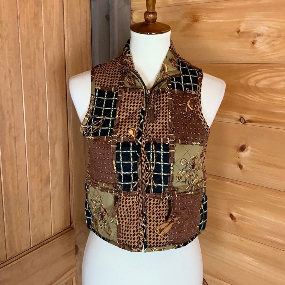 Vintage British Khaki equestrian theme full zip vest Size Small - Picture 4 of 11